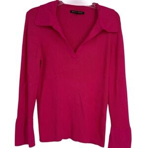 Boston Proper Pink collared Sweater Size Large Long Sleeves Pullover Rib Knit